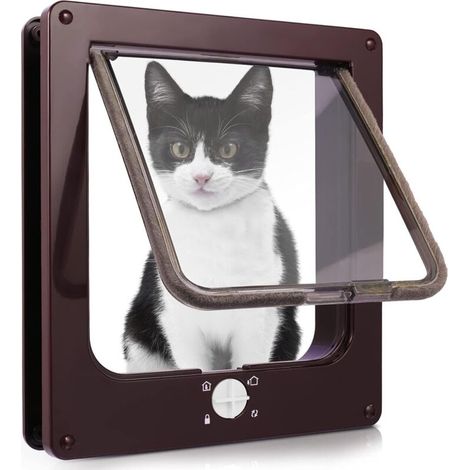 Chatière pour Chat, Chatière Imperméabiliser avec verrou Rotatif à 4 Voies pour Chat, Petit Chien, Facile à Installer et à Utiliser - marron XL (1/4)