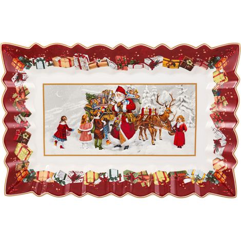 Plat à Gâteau Multicolore, Compatible Micro-Ondes, Présentoir à Gâteau, Assiette Rectangulaire, Article de Noël, Décoration Noël Table, Porcelaine (1/5)