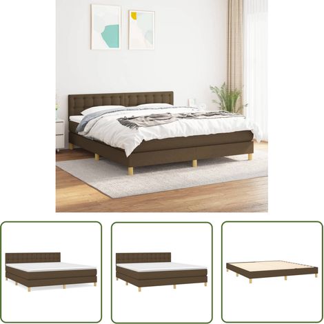 The Living Store Sommier à lattes de lit avec matelas Marron foncé 180x200 cm - Lit Double - Lit Tapissier - Literie - Chambre À Coucher - Matelas À Ressorts Ensachés (1/5)