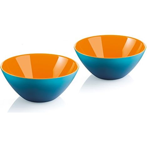 Guzzini My Fusion - Set di 2 Ciotole in Acrilico Resistente Senza Bpa, Diametro 4-3/4', Ottimi per Dessert, Soups e Side, Blu, Arancione (1/4)