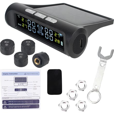 Solarbetriebenes Reifendruckkontrollsystem mit digitalem LCD-Display-Tester und 4 Sensoren Reifendiagnose-Kit für Kraftfahrzeuge.