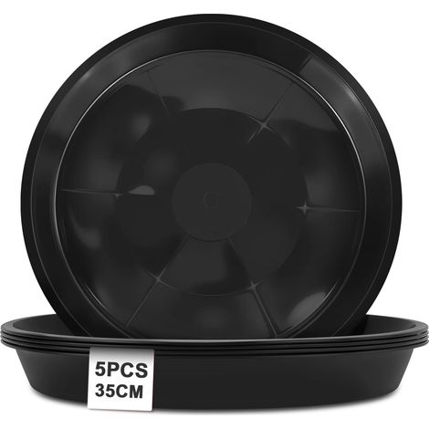 Set of 5 Plant Saucers, 35 cm Round Black Drip Tray Durable Saucers for Flower Pots, Plant Pot Underside Plant Pot for Gardening Hydroponics Home and Garden (1/5)