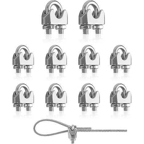 Abrazaderas de cuerda 10 piezas Abrazaderas de cable de acero inoxidable de 3 mm Abrazadera de cable de acero M3 Abrazadera de cable de arco para cable de acero Cable de acero Cable de acero de 3 mm