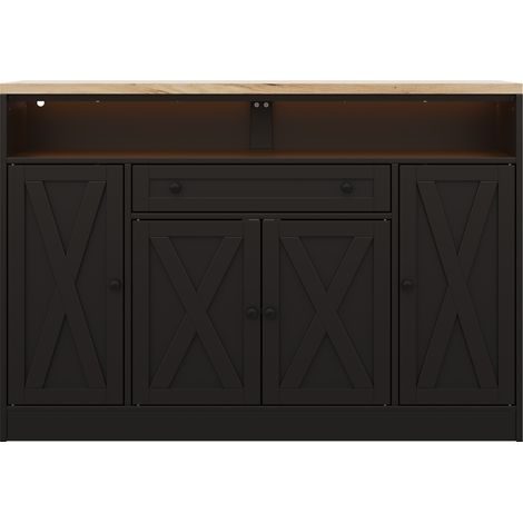 Credenza da cucina 140x35x95 cm in MDF nero con LED RGB e contenitore – MEUBLIV (1/5)