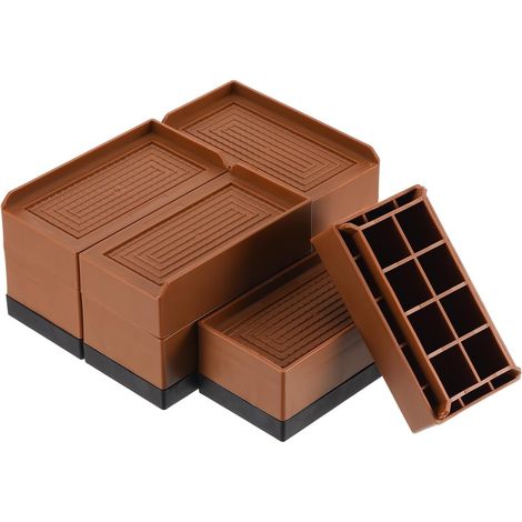 4-Pcs Rectangular Bed Risers, 2.95 Inch L-Edge Adjustable Furniture Lifts for Bed Sofa Table and Sofa Lift (Brown) (1/5)