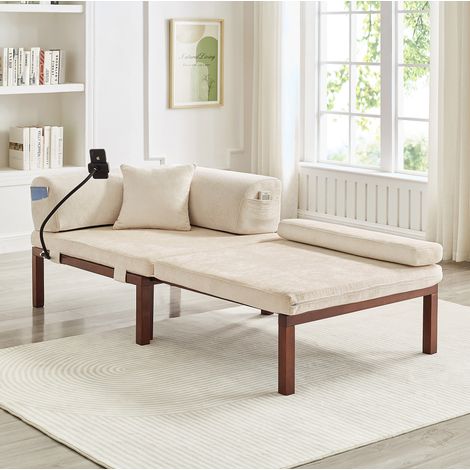 Schlafsofa beige aus Samt mit Ausziehbett und klappbarer Multifunktion (1/5)