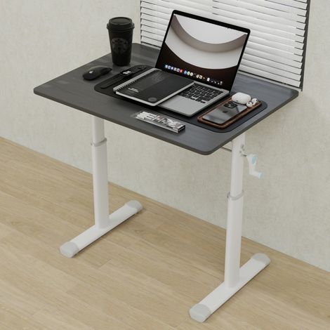 Bureau d'Étude Réglable 80x60x60-90cm - Table de Travail Manivelle Assis-Debout avec Structure Stable en Métal - Couleur Gris (1/5)