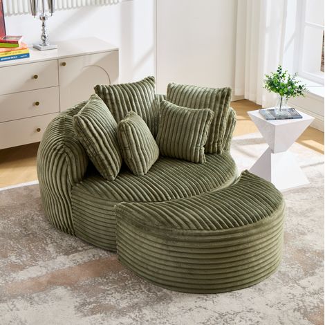 Relaxsessel 168x123x63 cm aus grüner Chenille mit Fußhocker für Wohnzimmer – MEUBLIV (1/5)