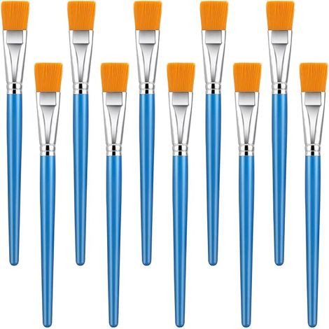 10 Pcs Acrylic Paint Brushes 1 Inch Flat Paint Brushes for Acrylic Painting Flat Watercolor Brushes with Wooden Handle for Watercolor Oil Crafts Face Body Art Professional Artist Brushes (1/5)