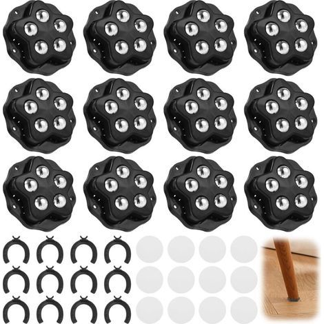 Mini roulettes pour meubles – 12 PCS roulettes à 5 billes, capacité 300KG, 360° pivotantes, auto-adhésives & à vis (1/4)