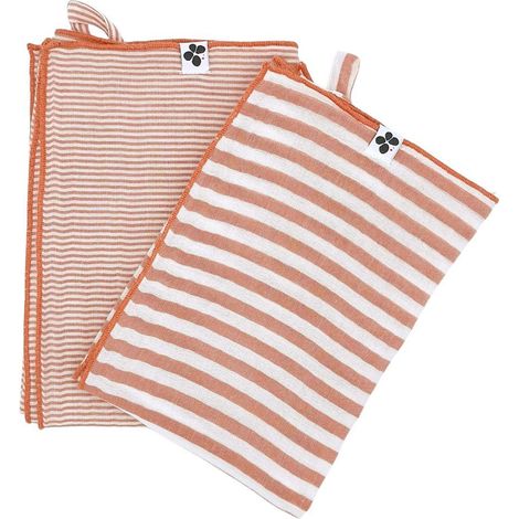 Lot de 2 essuie-mains 50x70cm gaze de coton rayé abricot - ROMELIA (1/4)
