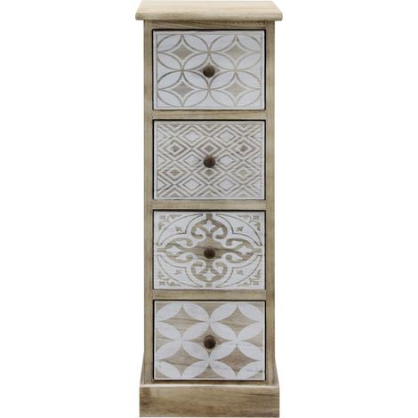 Mobili Rebecca – Commode enfant en bois de paulownia – Dimensions H 80,5 cm x L 29 cm x P 25 cm – Style shabby beige et blanc – Prête à l'emploi (1/5)