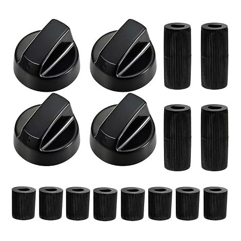 Universal Gas Cooker Knobs, 4 Pieces + 12 Plastic Adapters, Internal Diameter 6 mm and 8 mm for Ovens and Hobs (1/5)