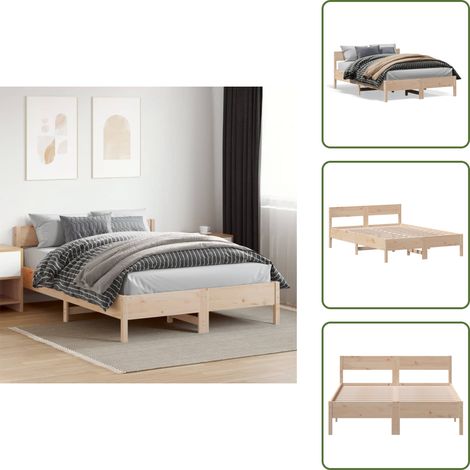 Massivholzbett ohne Matratze 140x200 cm Kiefernholz - Holzbett - Kiefernholzbett - Doppelbett - Massivholzbette - Bettrahmen (1/5)