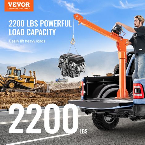 Grue de levage électrique pour camionnettes, 998 kg, grue montée sur attelage avec treuil électrique de 2722 kg, en acier, pivotant… (1/5)
