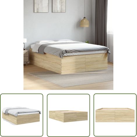 The Living Store Bettgestell Sonoma-Eiche 135x190 cm Holzwerkstoff - Holzbettfassungen - Bettsystem - Doppelbett - Einzelbett - Lattenrost (1/5)