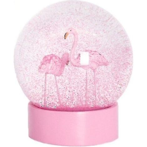 Boule à neige en verre transparent à paillettes flamant rose avec base rose - Cadeau pour femme (1/4)