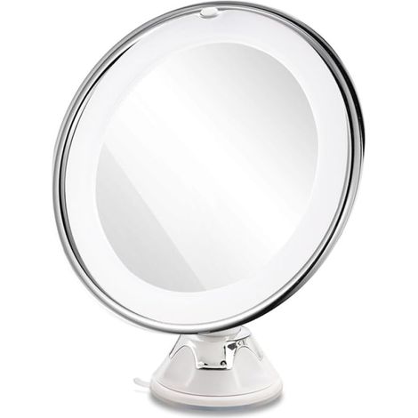 Miroir Grossissant avec Ventouse LED 10x Rond Blanc de Maquillage (1/5)