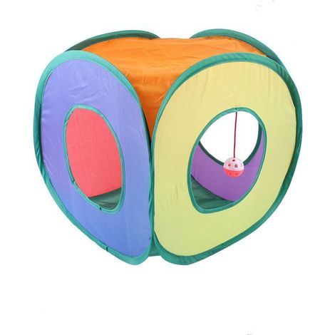 Tunnel pliable pour chat, jouet pour chat, tunnel pour chaton, boule à pompon, jouet interactif pour chat, allez tout droit