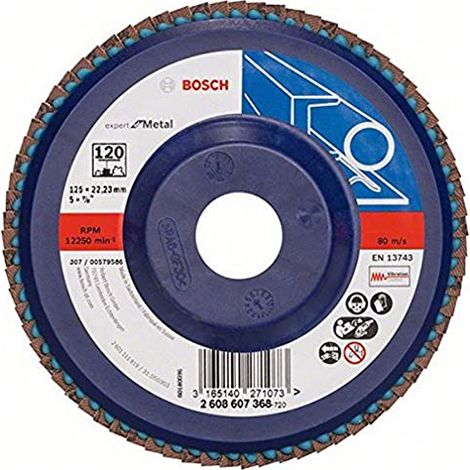 Bosch 2 608 607 368 - Disco lamellare con grana 120, 125 mm, diametro foro 22,23 mm, confezione da 1 (1/4)