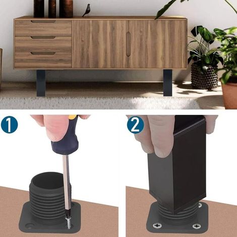 4 Pièces Pieds de Meubles Réglables Pied de Table Metal Pied de Meuble Noir 15cm avec 16 Vis Pieds pour de Meuble Cuisine Armoires Table Réglables (1/3)