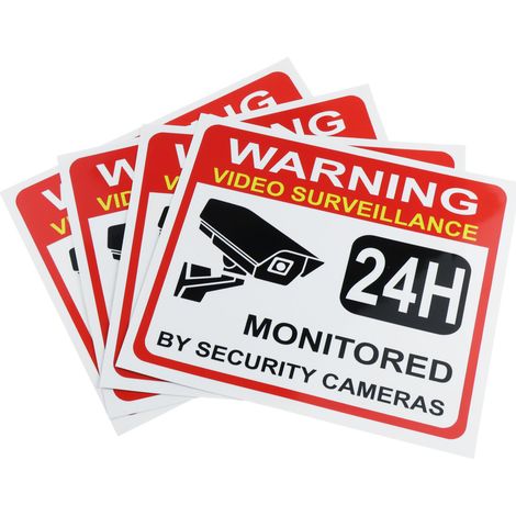 4 Autocollant, vidéosurveillance, avertissement, rouge et noir, fenêtre et porte, usage commercial et privé（Q3 : Nouveaux produits pour le mois d'août） (1/5)