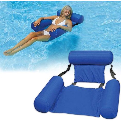 Chaise gonflable bleue pour adulte, lit flottant en tissu réglable, convient pour piscine, plage (1/5)