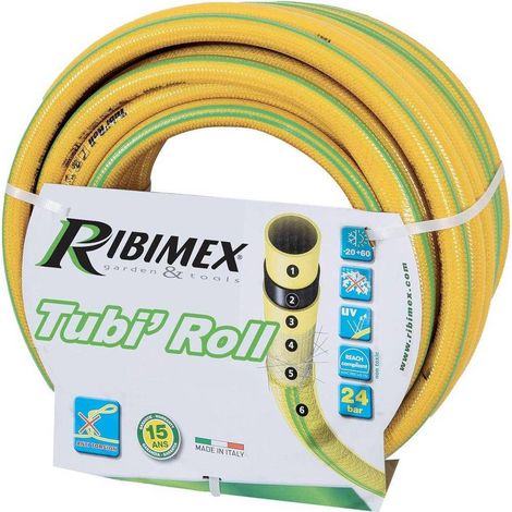 Tuyau de Arrosage Antivrille 25m D.15 mm - Jaune - Résistant et Flexible - Idéal pour Jardinage - D-Work