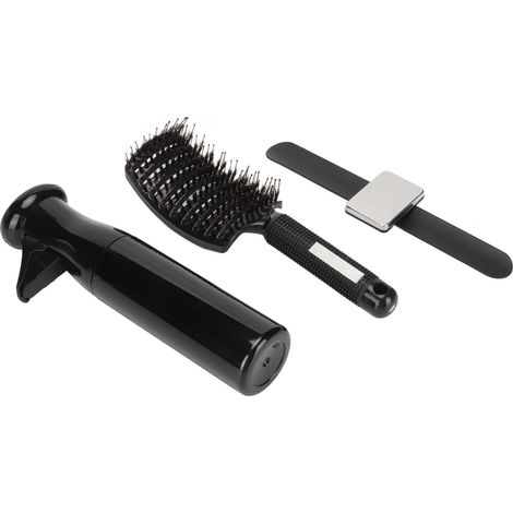Brosse démêlante incurvée avec vaporisateur, pince à cheveux, support pour bracelet, outil de coiffure pour barbe, noir (1/5)