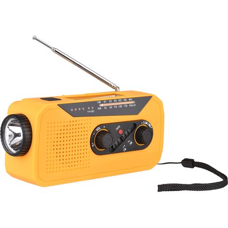 Radio solaire à manivelle d'urgence avec batterie rechargeable, alarme SOS, radio AM/FM, lampe torche puissante, prise casque et port USB, idéale pour le camping et la randonnée. (1/5)
