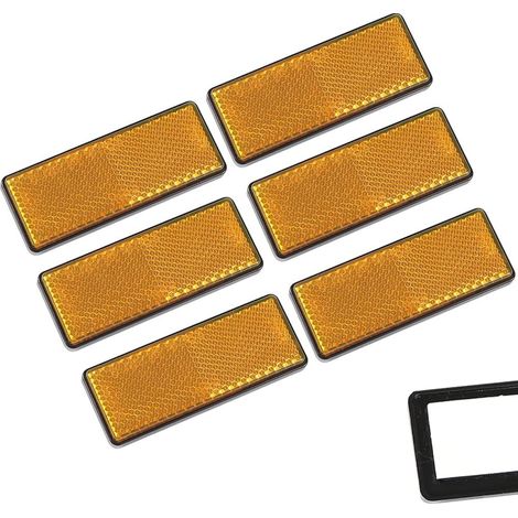 6 x Self-Adhesive Rectangular Yellow Reflective Rear Safety Reflectors for Fence Posts Trailer Caravan (1/5)