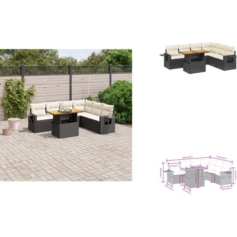 Salon de jardin 7 pcs avec coussins noir résine tressée - Ensemble Salon De Jardin - Meuble Extérieur - Résine Tressée - Rotin Synthétique - Table Extensible (1/3)