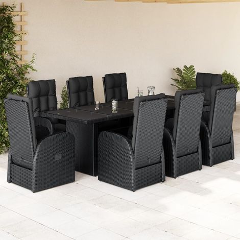 9-tlg. Garten-Essgruppe mit Kissen Schwarz Poly Rattan vidaXL