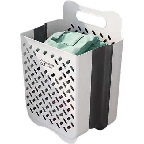 (Weiß und grau) Wandmontierter, faltbarer Wäschekorb – Material: PP+TPR – 35 x 25 x 49 cm – Weiß und grau – Multifunktional (1/4)