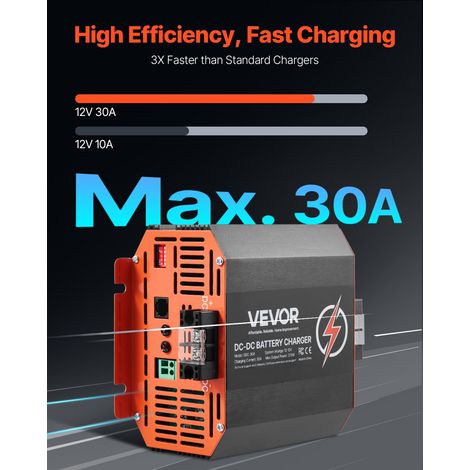 Chargeur de Batterie CC à CC 12 V 30 A 375 W pour Batteries Plomb-acide, Lithium, AGM, GEL, Facile à Installer, Chargeur Intelligent Multi-étapes pour Voitures, Camping-cars, Camions, Bateaux (1/5)
