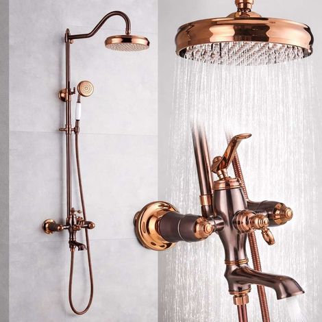 Colonne bain douche or rose style rétro Ø25cm, Valence