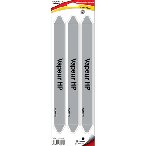 Planche de 3 marqueurs de tuyauterie 355 x 37 mm pour Ø 50 à 70 mm - Vapeur HP - 4709635