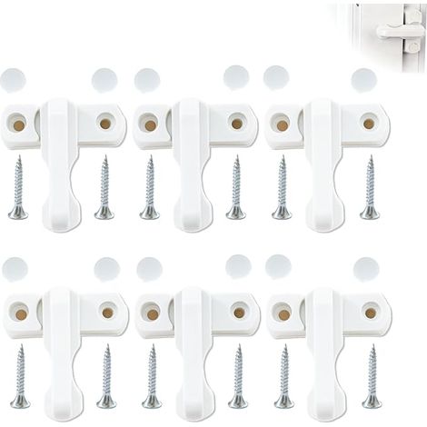Lot de 6 Sash Jammer Serrure, de Fenêtre-Alliage, Serrures de Fenêtre en Alliage de Zinc, Verrou de Sécurité pour Fenêtre et Porte UPVC PVC, Sash Jammer Rotatif 180°, Dispositif Antivol pour Maison (1/5)
