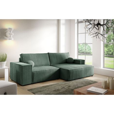 Ecksofa Schlafsofa CORUNIA XS Stoff Poso Grün Ottomane Rechts (1/5)