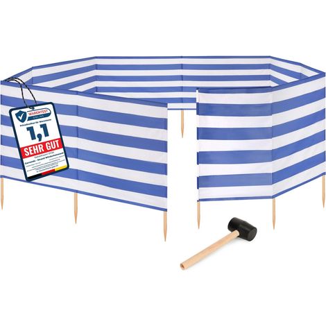 Garronda Paravent Plage Coupe-Vent Camping Brise-Vent avec Marteau en Caoutchouc GAEX001 (Rayures, 15 m) (1/5)