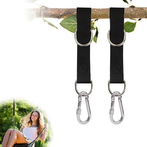 Corde Balancoire Exterieur, 2 Pièces Sangle Balancoire Arbre, Corde Hamac avec 2 Mousquetons, Un Montage et Un Démontage Rapides, pour Installer des Hamacs et des Balançoires (1/5)