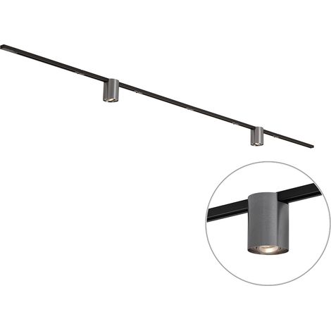 QAZQA Modern railsysteem zwart met 2 spots gunmetal 1-fase -