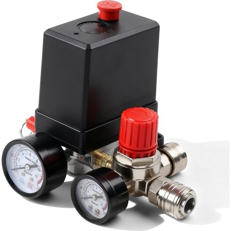 1 Pressostat Compresseur, 220 V, 90-120 PSI, avec Manomètre et Valve de Sécurité, pour Atelier et Industrie