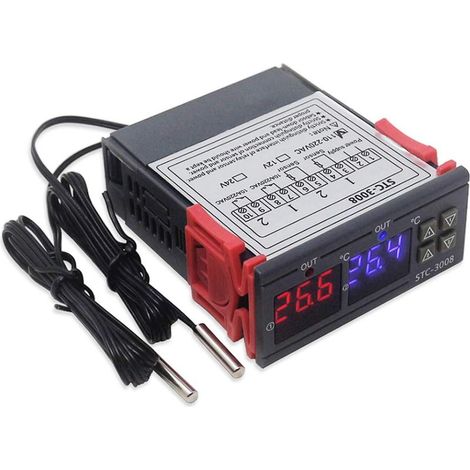 Contrôleur de Température Numérique Intelligent à Double Sonde Affichage de Thermostat de Sortie Numérique STC-3008 Mode de Chauffage Et de Refroidissement à 2 Étages (AC 110-220V) (1/5)