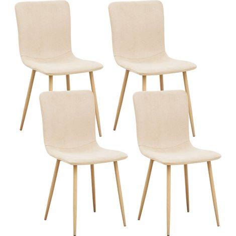 FurnitureR Ensemble de 4 chaises à manger en lin rembourré, petite chaise latérale sans accoudoirs pour cuisine, chaises de salle à manger, base carrée en métal, noix, beige (1/4)