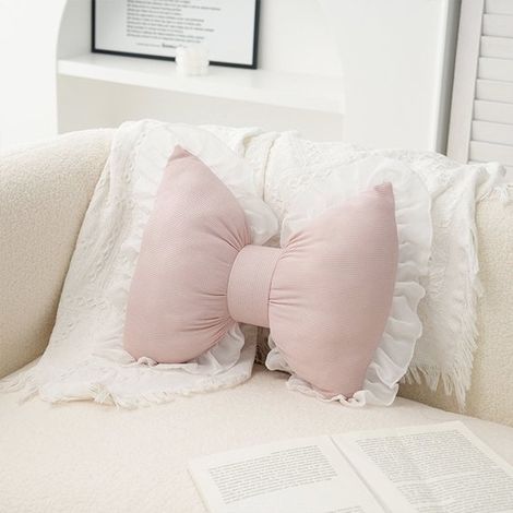 Coussin rose à nœud en dentelle - Coussin décoratif - Canapé - Chambre - Salon (1/5)