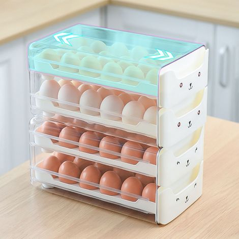 Eieraufbewahrungsbox, speziell für Kühlschränke entwickelte, ausziehbare Doppelschublade für Enteneier, Eierablage-Organizer für die Küche, weiß. (1/5)