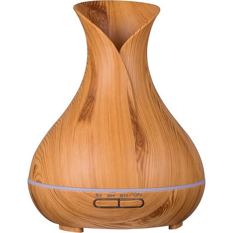 Humidificador de aire ultrasónico estilo jarrón de madera de 400 ml, luz LED de 7 colores para salón de belleza, spa, yoga, dormitorio, sala de estar, sala de reuniones, grano de madera (1/5)