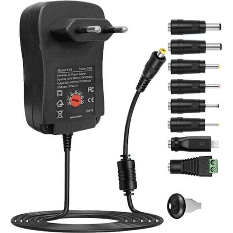 30-W-Multifunktionsladegerät mit 8 Steckdosen, einstellbares Netzteil nach europäischem Standard, 3-V-auf-12-V-Multifunktionsladegerät-Adapter XXW (1/4)