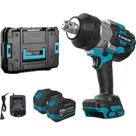 Llave de impacto de alto par, compatible con baterías de 18 V/21 V, 2 x 9,0 Ah, carcasa de plástico, 220 V-240 V, enchufe europeo. (1/2)